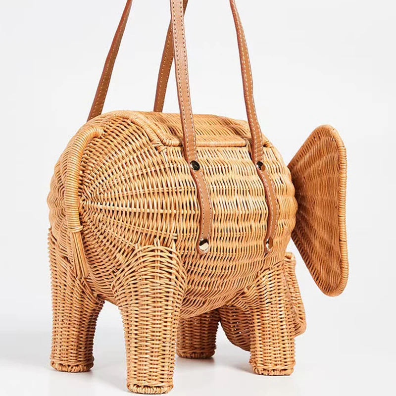 Summer New  Large Capacity Women's Bags Seaside Holiday Rattan Elephant Handbag Simple Personality Hand-woven Bags Makeup Bag