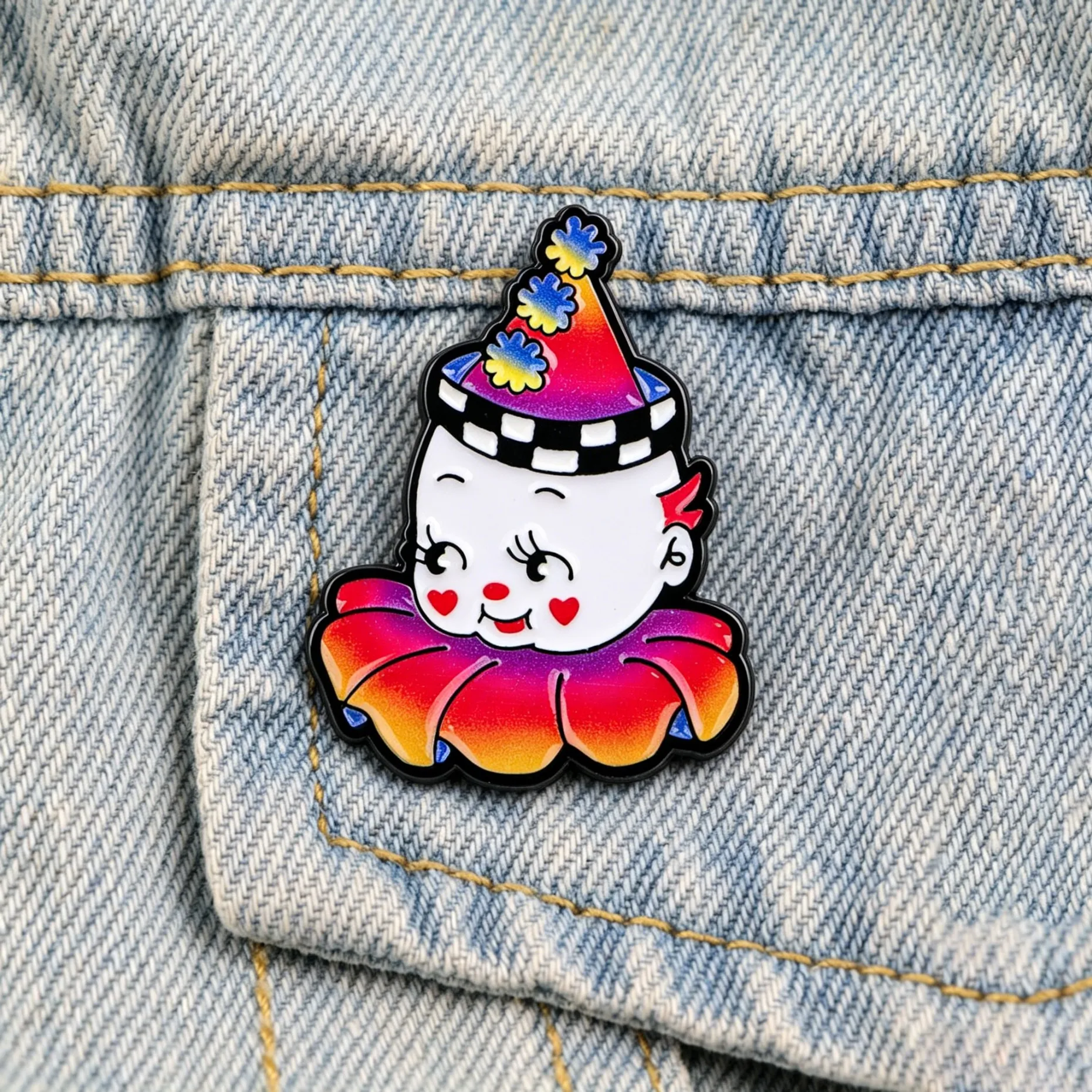 Vintage Clown Enamel Pin Colorful Rainbow Circus Brooch Cute Retro Lapel Pin for Denim Jackets Backpacks & Hats Jewelry