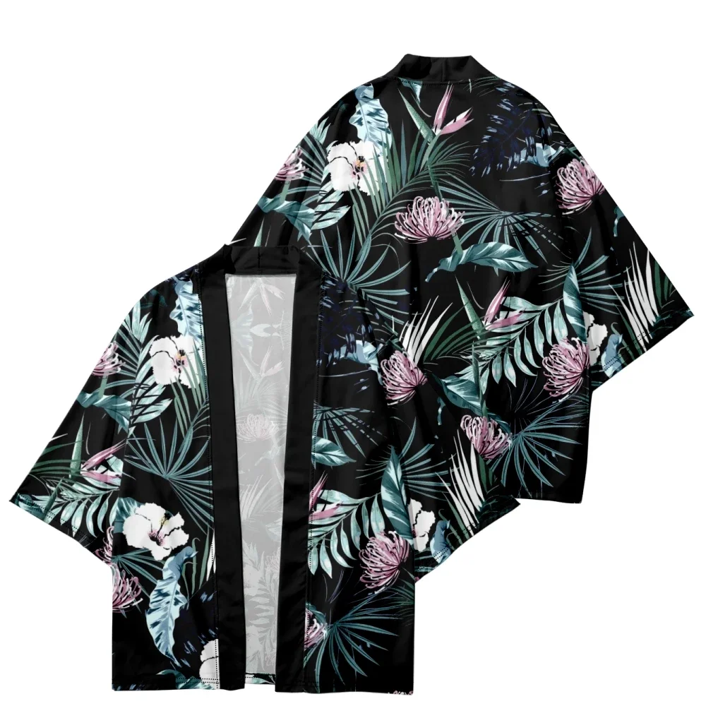 Summer Japanese Kimono for Men/Women Harajuku Hawaiian Print Traditional Short Sleeves Beach Shirt Bathrobes Chic Kimono Mujer