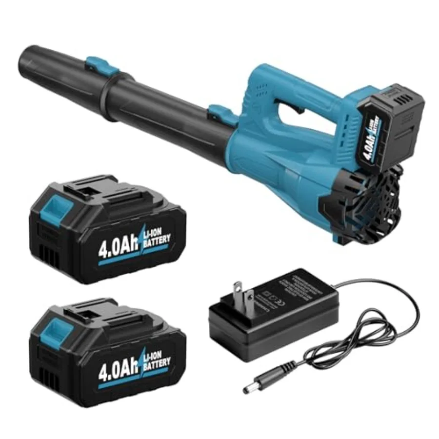 

Аккумуляторная воздуходувка для листьев 21В, мощная, с 2 аккумуляторами 4.0Ач и быстрым зарядным устройством, легкая электрическая воздуходувка для сада