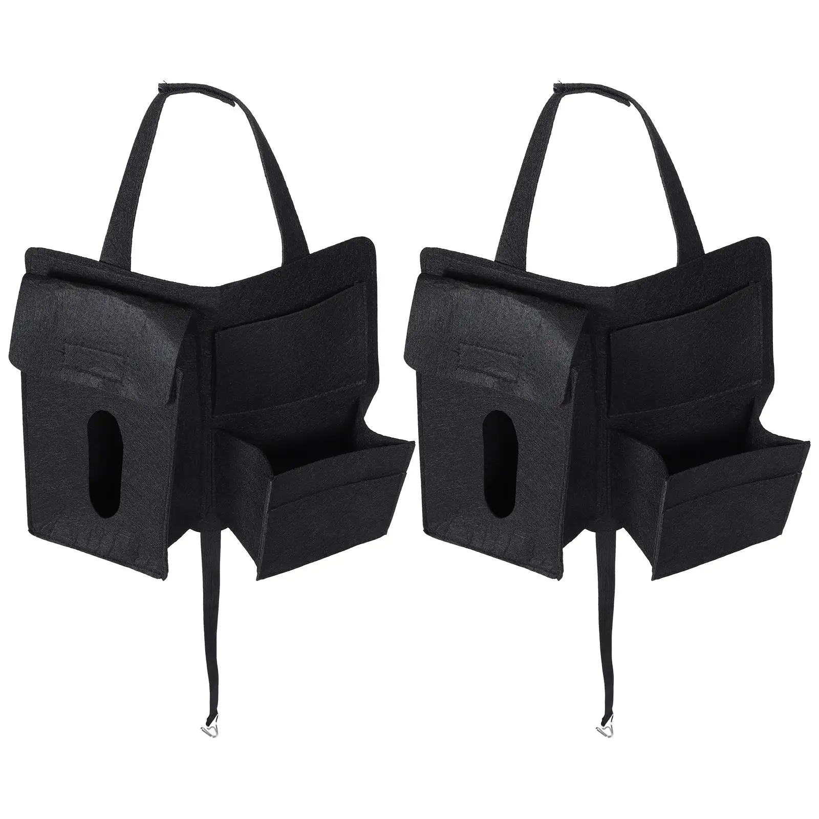 

2Pcs Car Seat Storage Bag Felt Material Backseat Organizer Hanging Design Black Color Car Interior Accessories
