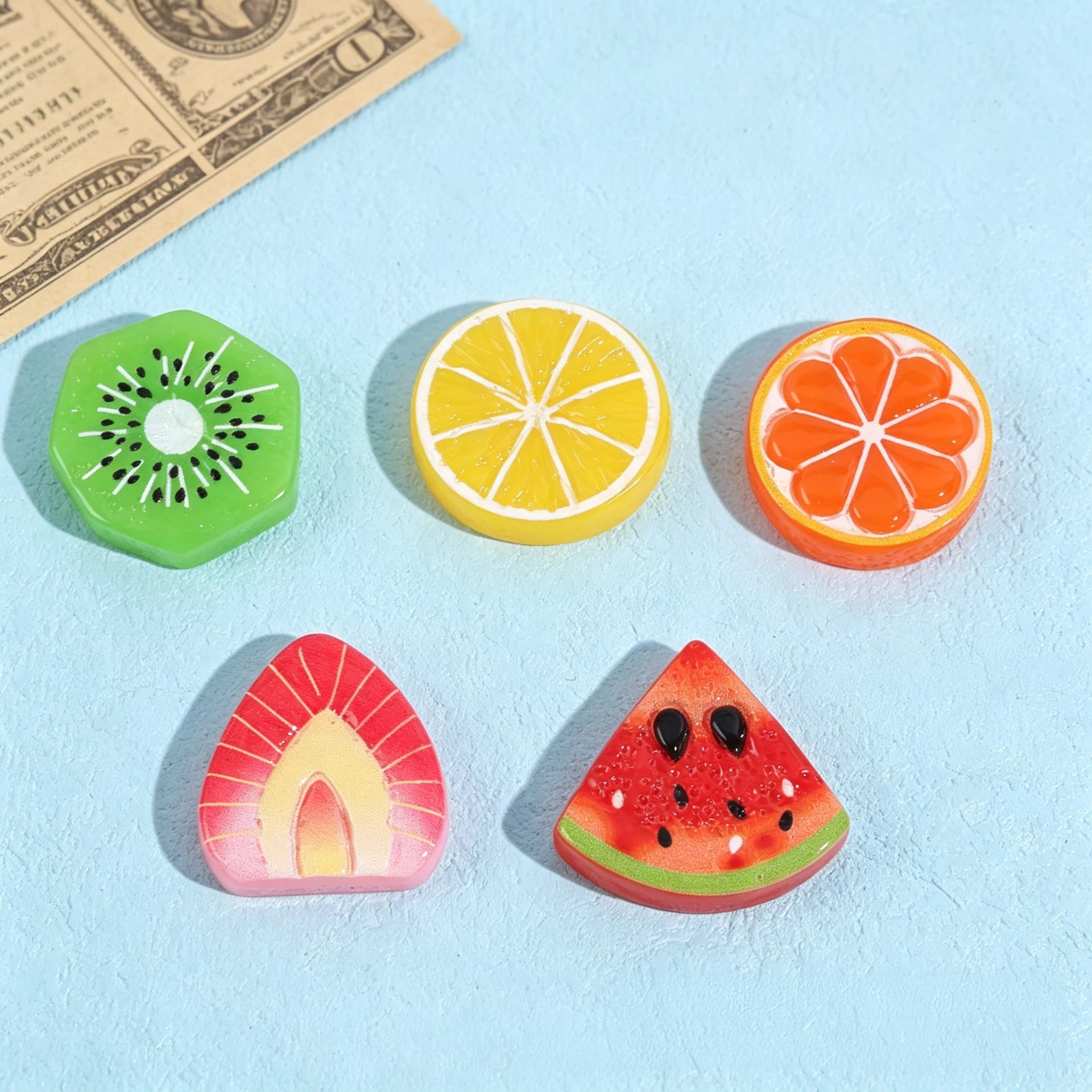 20-Pack Assorted Simulated Fruit Resin Shoe Charms - Lemon & Watermelon Slice Decor for Sandals & Beach Bags