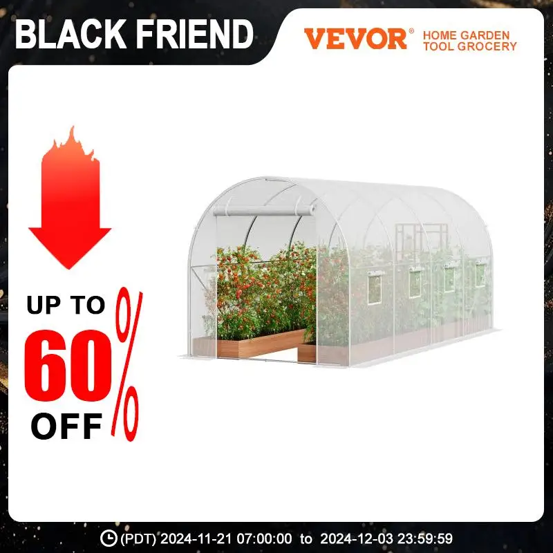 VEVOR Walk-in Tunnel Greenhouse 14.6x6.4x6.3ft Hoop House Greenhouse Tunnel Plant Hot House w/Steel Frame for Outdoor Planting