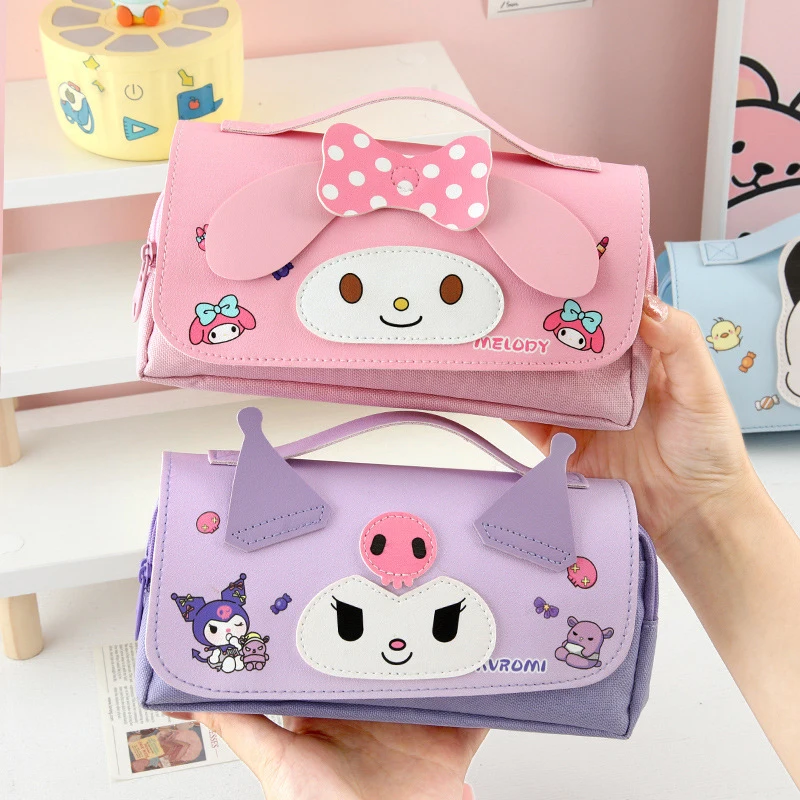 Imagem -03 - Sanrio Kawaii Grande Capacidade Pencil Case Lápis Bolsa Pen Pouch Papelaria Material Escolar Cinnamoroll Melody Kuromi