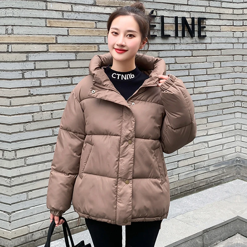 Hooded Coat Cotton Padded Jackets Outwear Autumn Winter Thicken Warm Parka Women Casual Solid Color Loose Parka