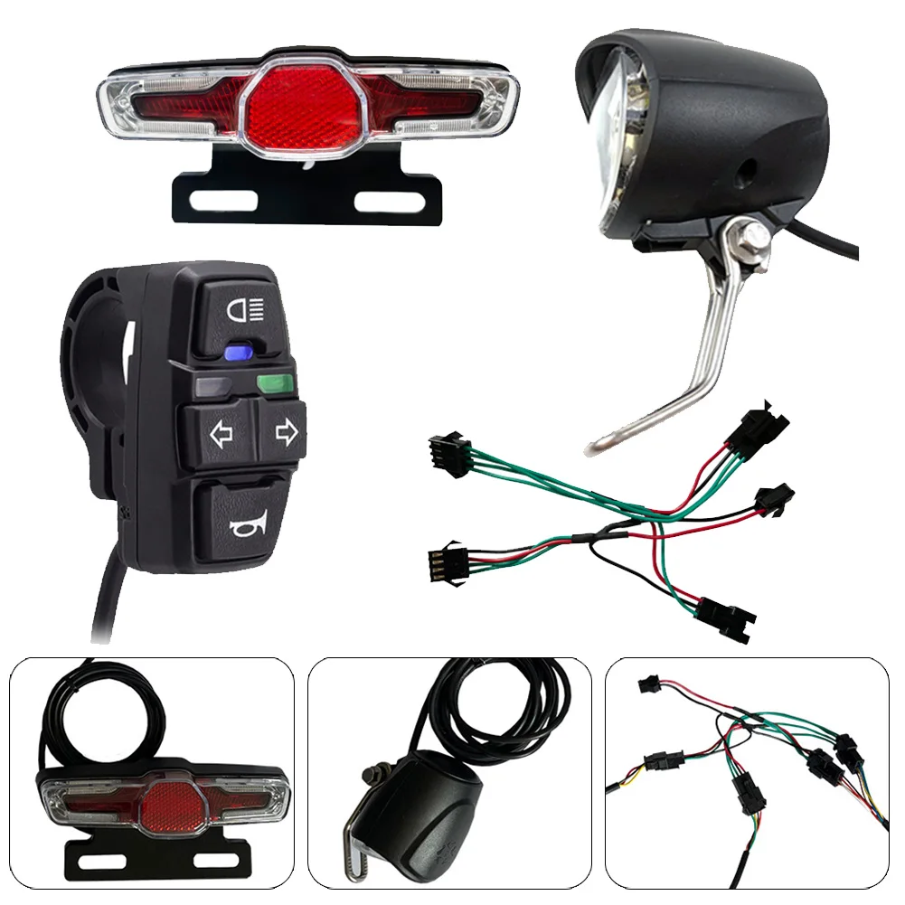 36/48V Electric Bicycle Headlight And Taillight With DK336 Switch Cable Ebike Light Sets Front Lamp & Rear Lamp E-bike Accessori