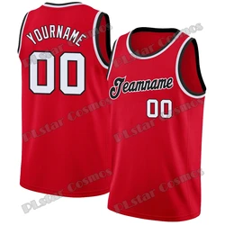 PLstar Cosmos Custom Red White-Black Round Neck Throwback Basketball Jersey 3D Printed Unisex Summer Sport Basketball Vest LBX03