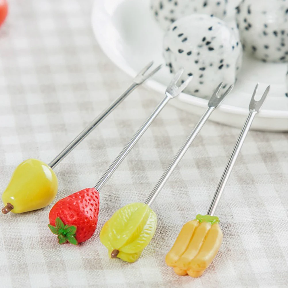 

6 Pcs Fruit Fork Cute Design Forks Lunchbox Picks Stainless Steel Reusable Snack
