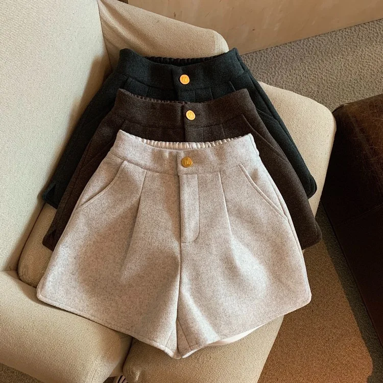 Ropa Para Mujer Women's Wool Blend High Waist Shorts Slim Fit Warm Fabric Winter Daily Office Dating Bottoms