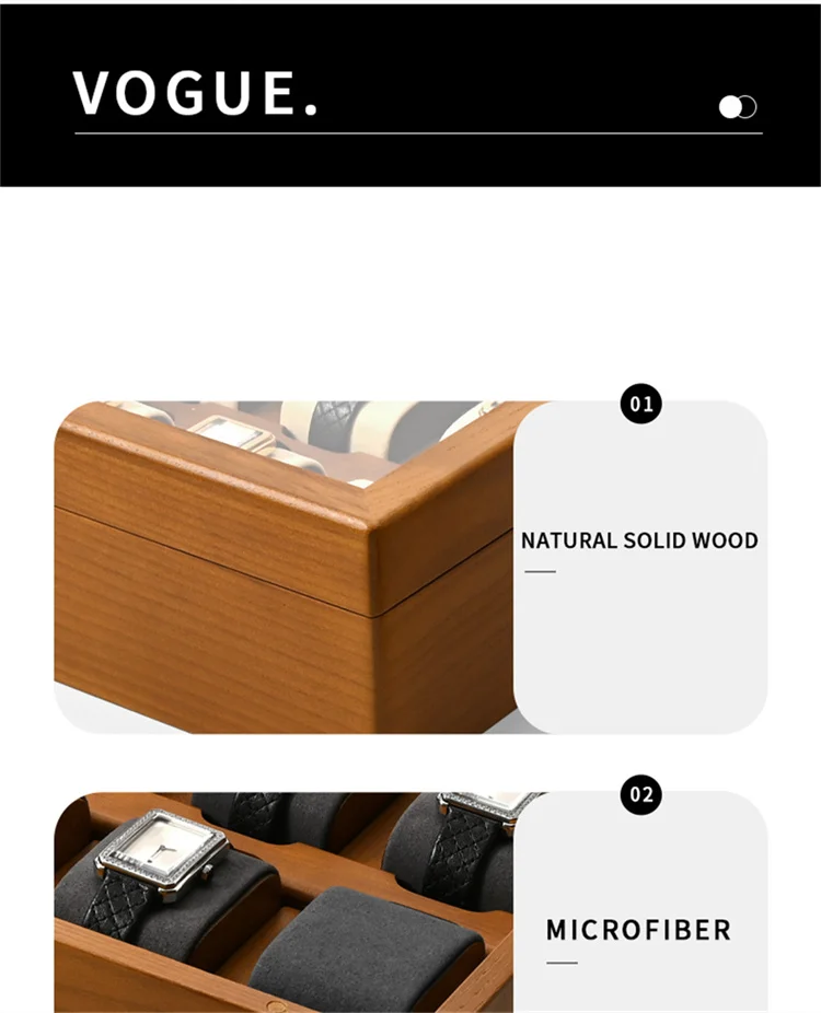Oirlv Wood Watch Storage Box Delicate Dustproof Glass Cover Watch Box Wristwatch Collection Box Display Storage 6-Gird Watch Box
