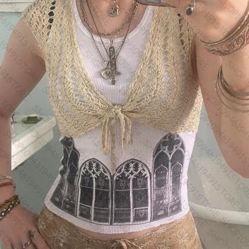 

Летние топы Harajuku, уличная женская одежда, рубашка 90-х годов, модный эстетический укороченный топ в готическом стиле в стиле панк, футболка, короткий жилет, футболки, эстетические