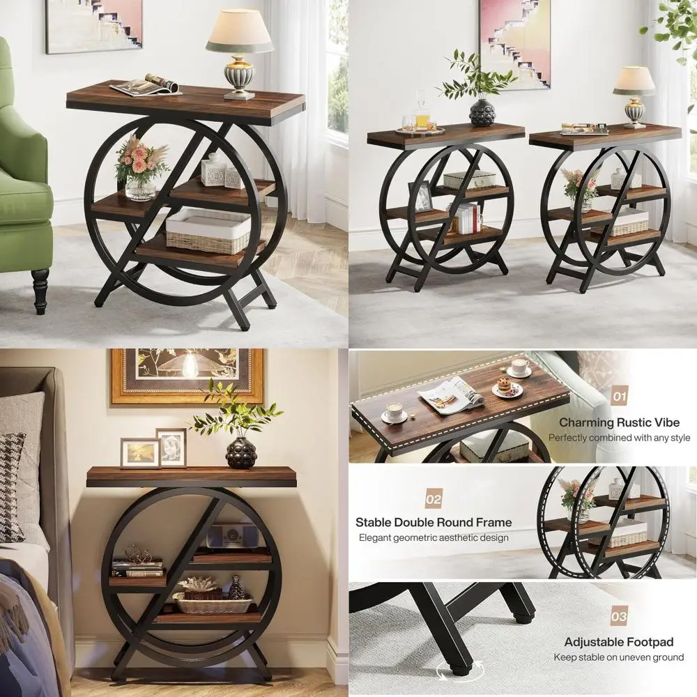 

Трехуровневый приставной столик для гостиной, деревянный и металлический столик в индустриальном стиле
