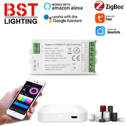 Tuya Zigbee RGB RGBW RGBCCT LED Controller 15A 5-24V Smart Life Gateway Hub Alexa Google 1/2/3/4/5CH COB RGB LED Strip Light