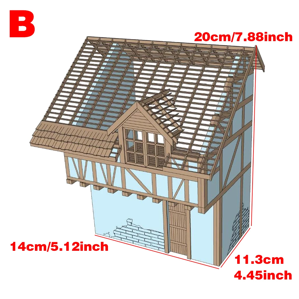 Architektonisches Gebäudemodell, Haus, Dorf, ländliches Diorama, Maßstabsmodellbausatz, Panzer, Holz-Display-Basis, Ausstellungsständer 1/35 – Detail 2