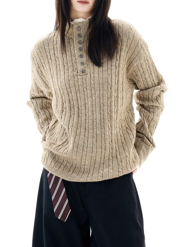 

Korobov Autumn Korean Casual All Match Turtleneck Long Sleeve Fake Two Piece Knitted Pullover