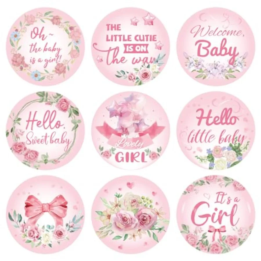504pcs Girl Baby Shower Stickers for Favors, Pink Sweet It's A Girl Baby Stickers Round Baby Girl Labels for Chocolate Candy Gi