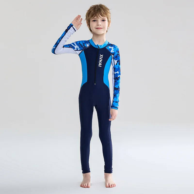 Full Body One Piece Boy Swimwear Long Sleeve Swimsuit Kids Teen Swimming Suit Children Beachwear Surfing Snorkeling