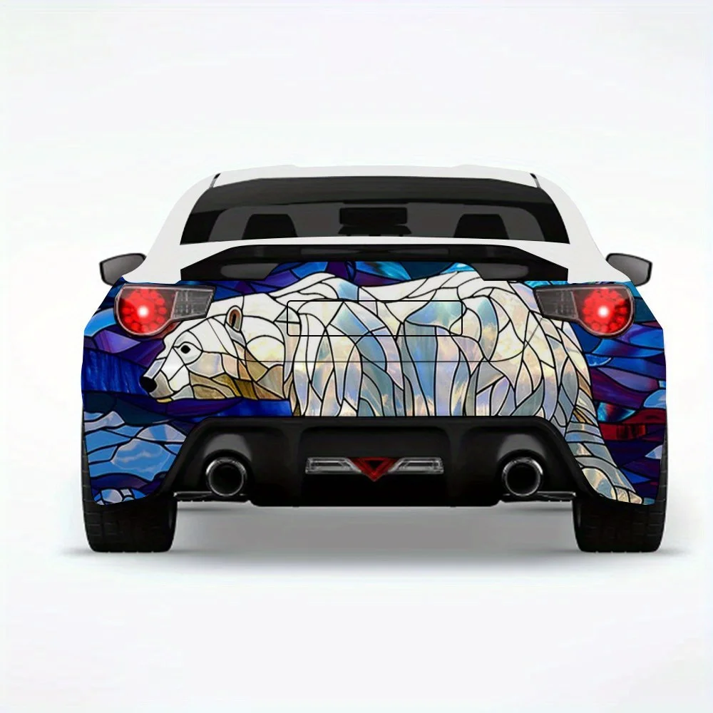 

Витражная наклейка на автомобиль с белым медведем, виниловая наклейка на заднюю часть автомобиля, водонепроницаемые самоклеящиеся виниловые наклейки для хвоста и бампера автомобиля,