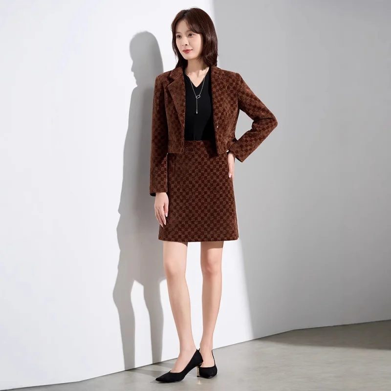 الراقية البدلة Set2025New أزياء عمال المرأة تنورة دعوى أنيقة الاجتماعية عارضة سترة قصيرة