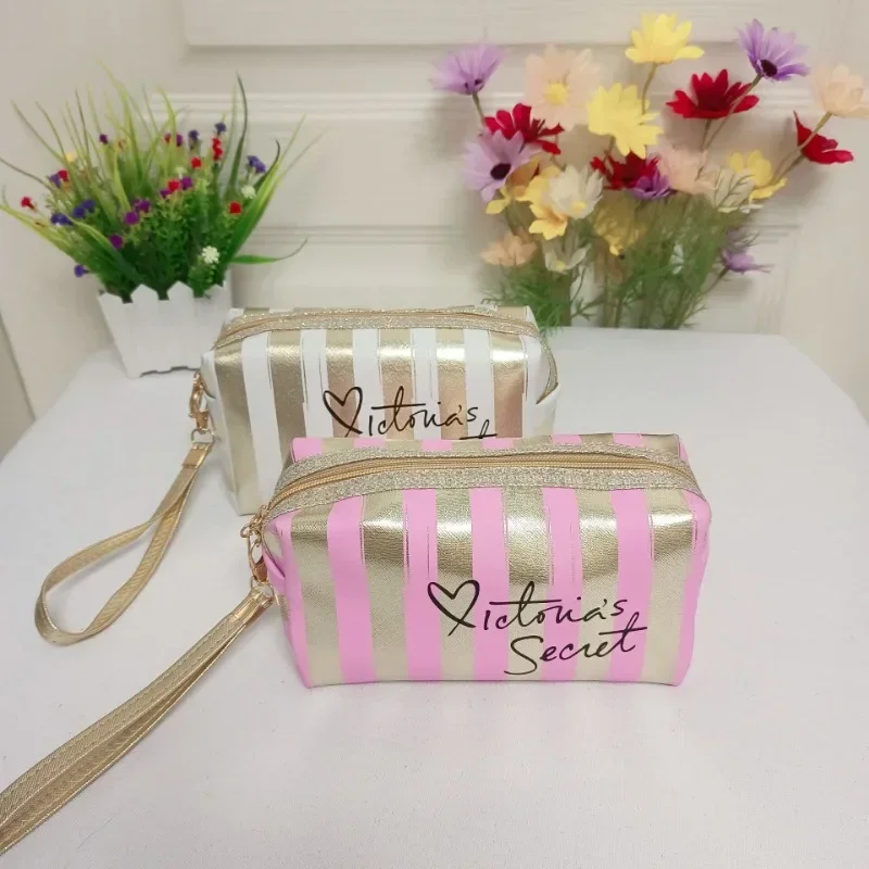 Portable striped makeup bag, small size, high-value handbag, mini portable makeup storage bag, waterproof women's bag cs013