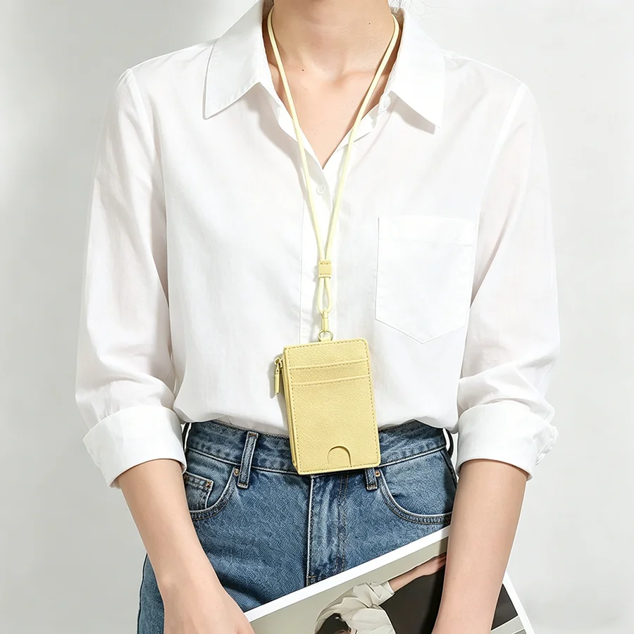 Fashionable Mini Lanyard Card Bag Stylish Simple for Daily Commute ID Badge Holder & Bank Card Pouch