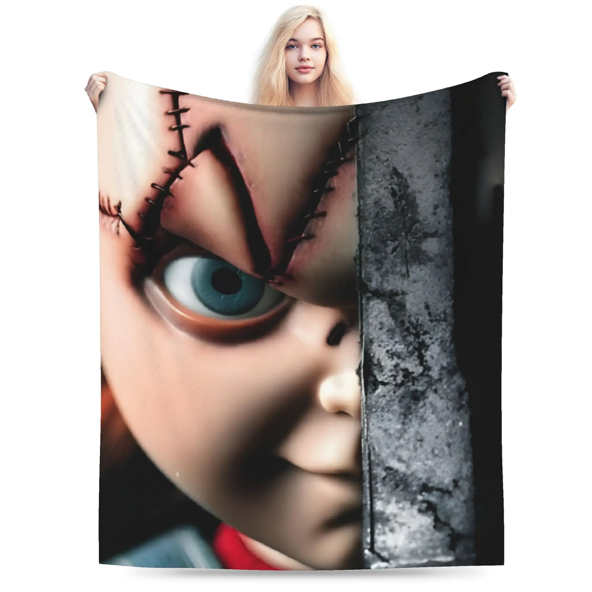 Horror Movie Chuckys Blankets Flannel Printed Halloween Multi-function Warm Throw Blankets for Bed Office Plush Thin Quilt