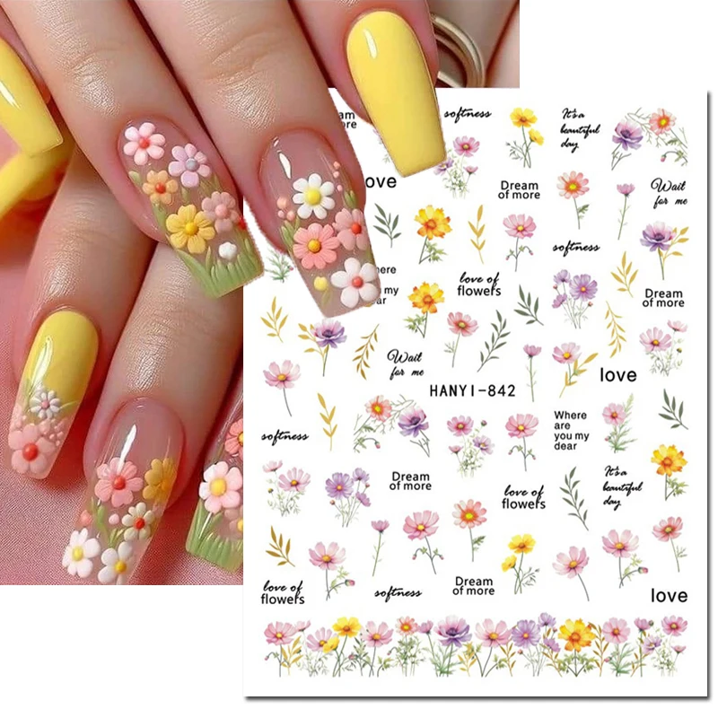 3d arte do prego adesivos branco margarida ramo flores borboletas francês dicas completas unhas decalques decorações para unhas arte manicure dicas