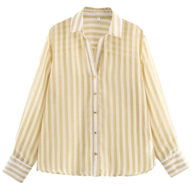 

Ele Striped Long Sve irt Women's Faion Versatile Autumn New Arrival 2025 Casual Chic Sle Loose Fit Ladies irt