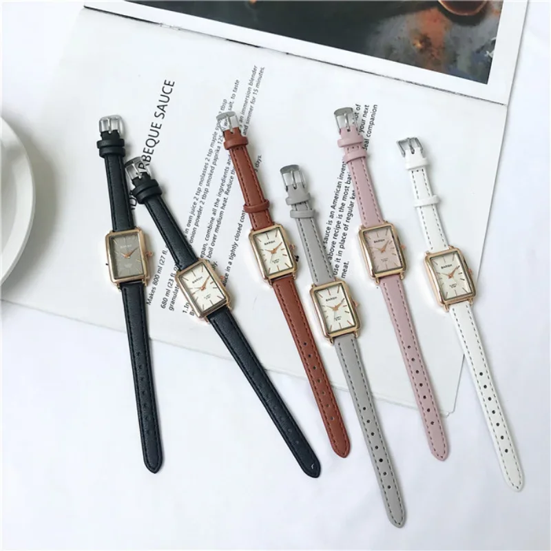 Elegant Simple Rectangle Ladies Watch Brown Quartz Clock Women\'s Fashion Casual Retro Leather Watches Female Wristwatches