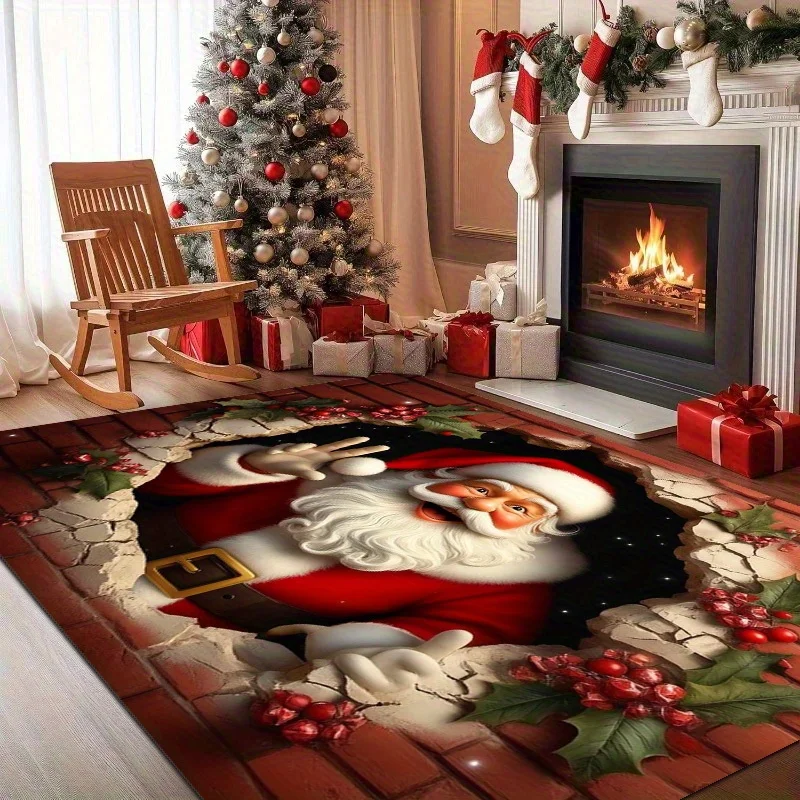 Santa Claus Breaking Through Wall Doormat Non Slip Washable Rug For Outdoor Entrance Kitchen Living Room Bedroom Decor