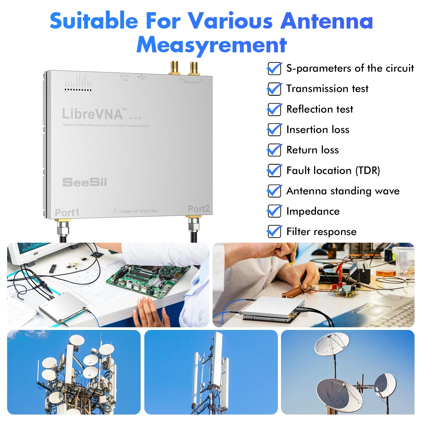 LibreVNA 100kHz-6GHz Vector Network Analyzer Profesional NanoVNA Antenna Analyzer USB Based Full 2-Port with External Reference