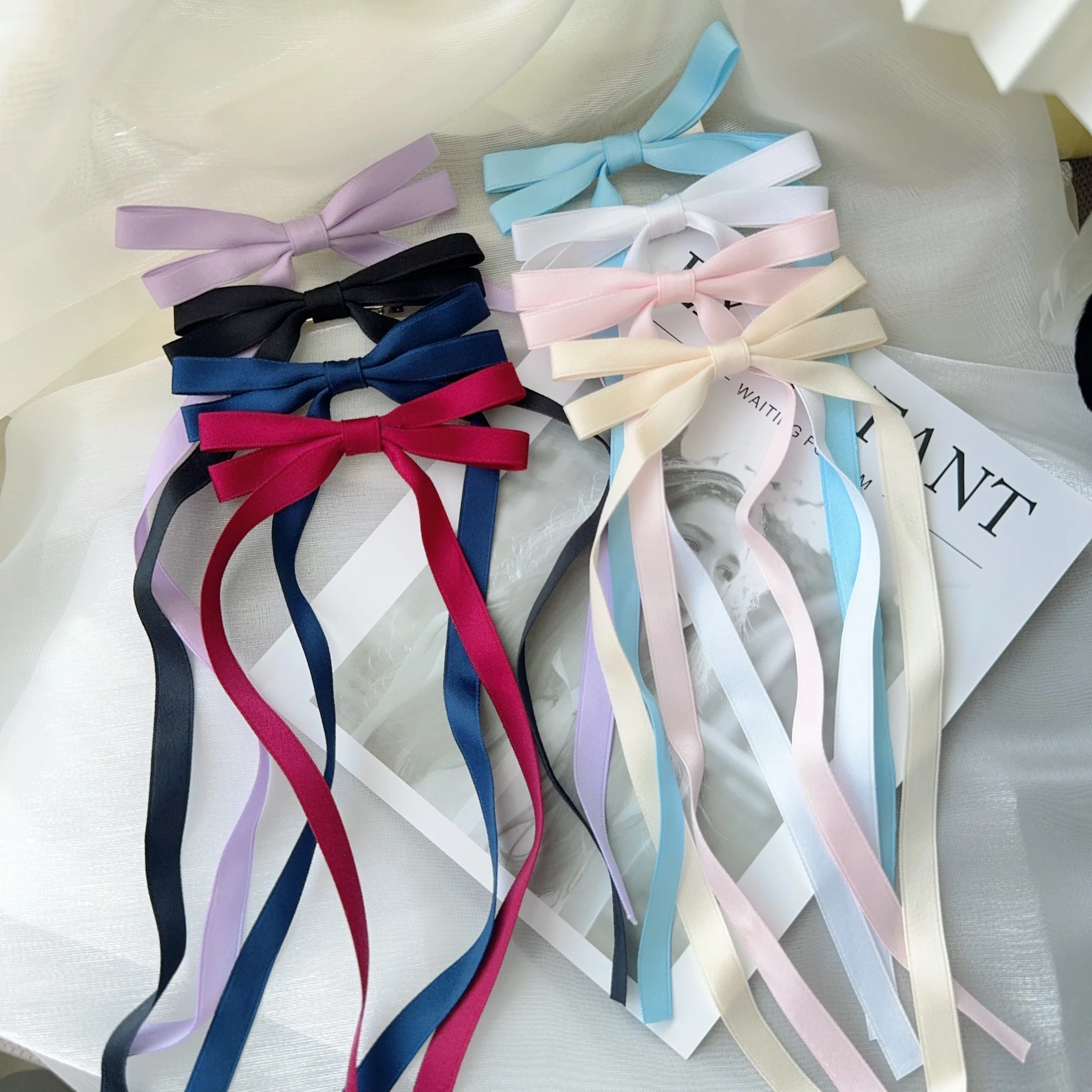 2/4pcs New Cute Ribbon Bow Headband Long Tassel Hair Clip Women\'s Hair Accessories Girls Party Headwear Side Clips Wholesale