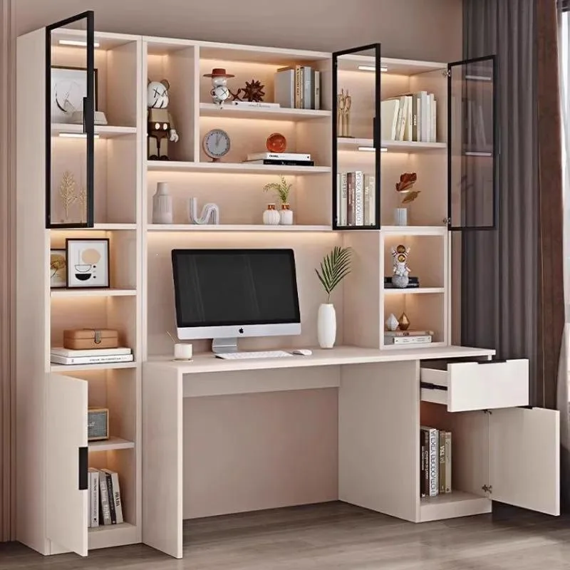 Student study table Household computer desk Bedroom Desktop light luxury desk Workbench Desk bookshelf integrated table