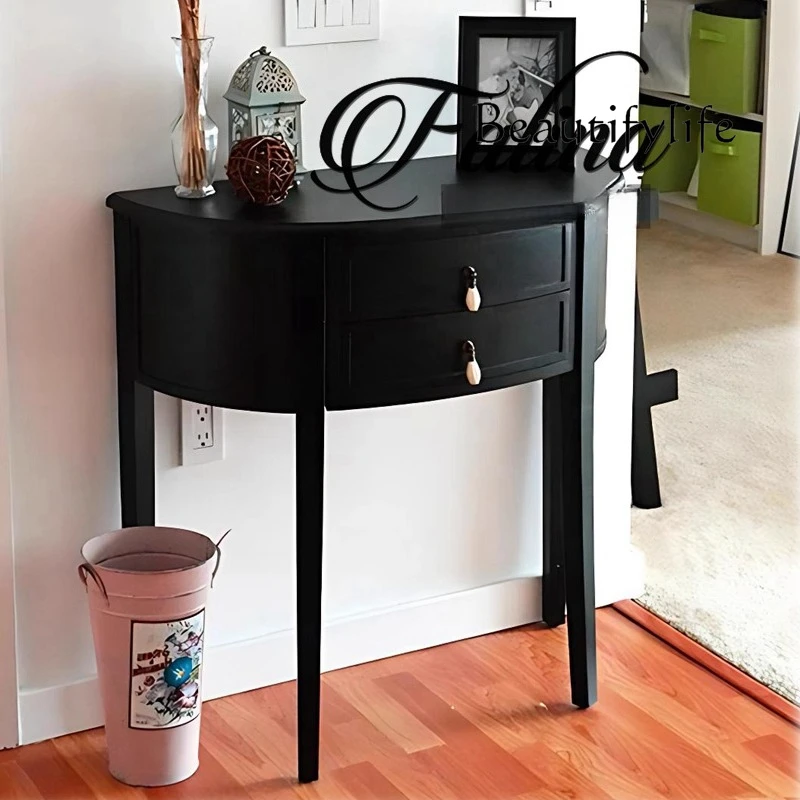 

French entrance cabinet solid wood black semi-round entry very narrow living room entrance table decorative cabinet