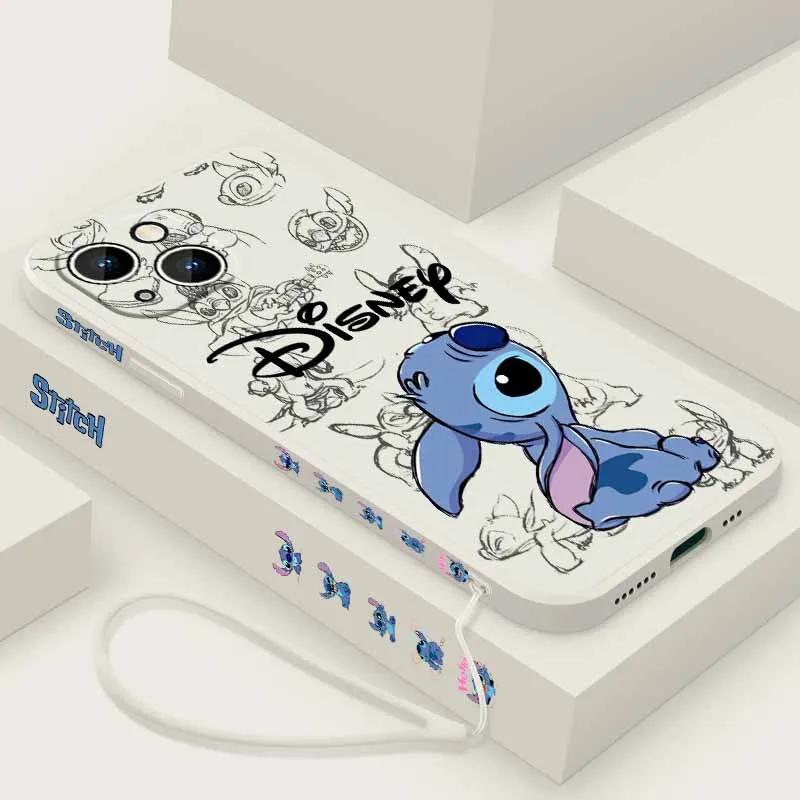 Funda de Teléfono Líquida con Diseño de Anime Lindo S-stitchs Love y Cuerda Izquierda para Apple iPhone 17 Air 16E 16 15 14 13 12 mini Pro Max Plus