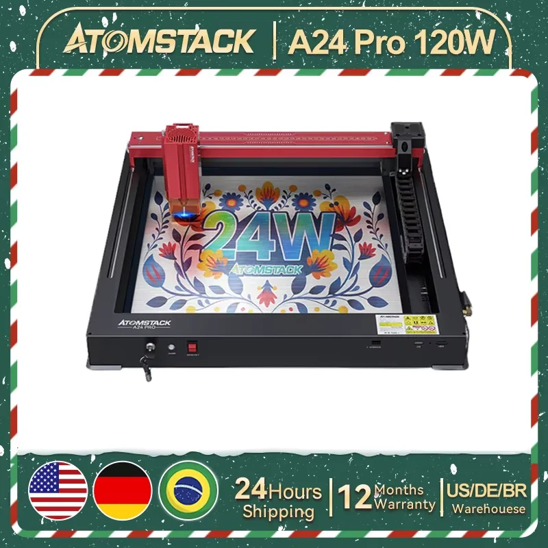 AtomStack A24 Pro เลเซอร์แกะสลัก 24W Optical Power พร้อม F30 Air Assist APP ควบคุม Off-line แกะสลักไม้โลหะแก้ว CNC DIY