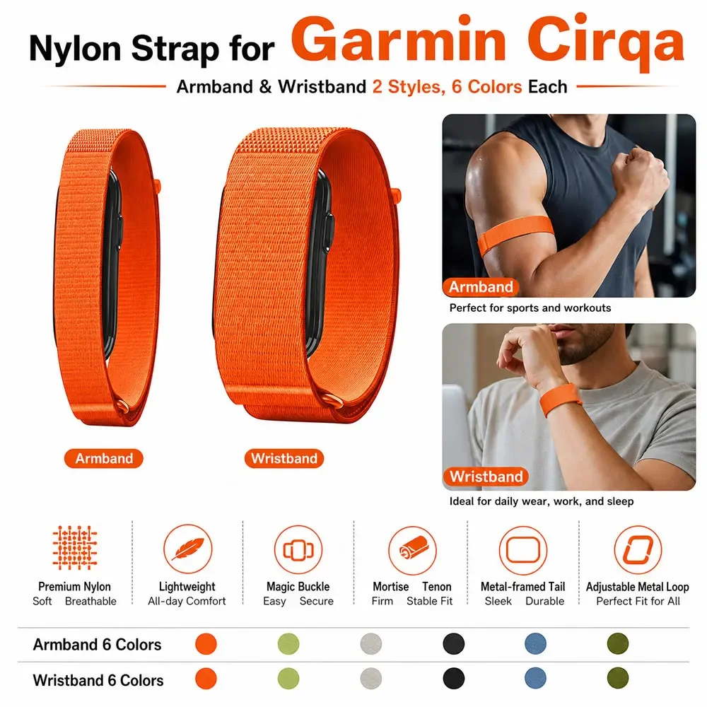 Nylon Band for Garmin Cirqa Smart Band Soft Bicep Strap Replacement Wri/Armband Adjustable Light Breathable for Garmin Cirqa