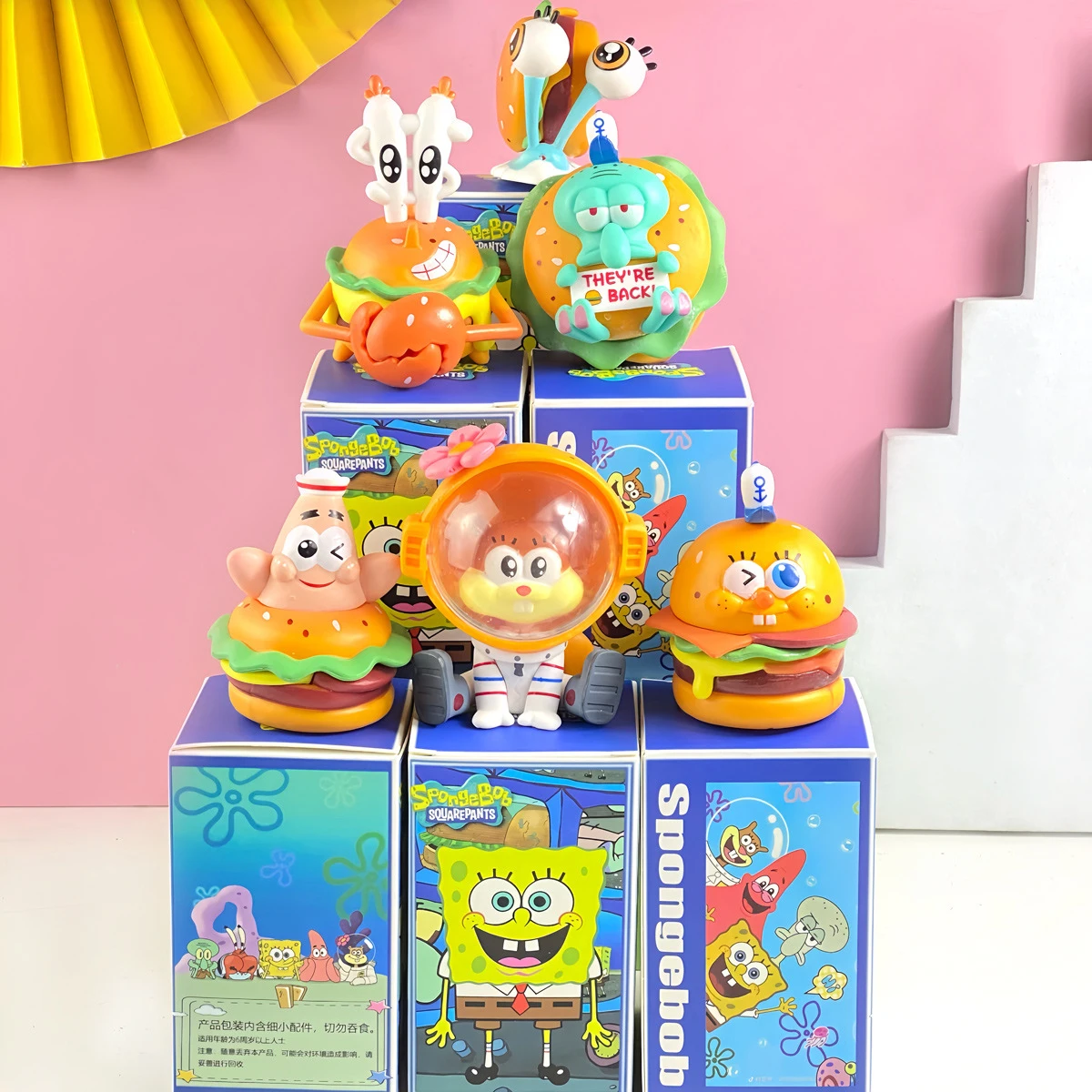 Cartoon Spongebob Keychain Blind Box Krabby Patty Series Action Figure Dolls Keychains Anime Figures Surprise Bag Key Chain