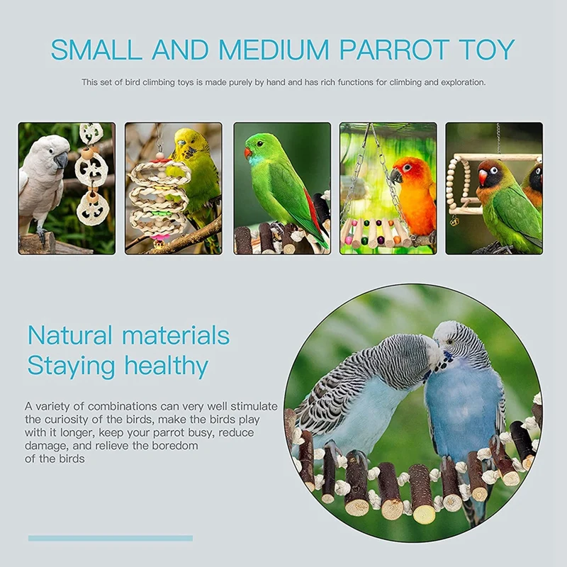 Bird Parrot Toys 5Pcs,Wood Ladder Chewing Cockatiel Toys,For Parrot Birds,Budgerigars,Bird Cage Accessories Decoration Retail