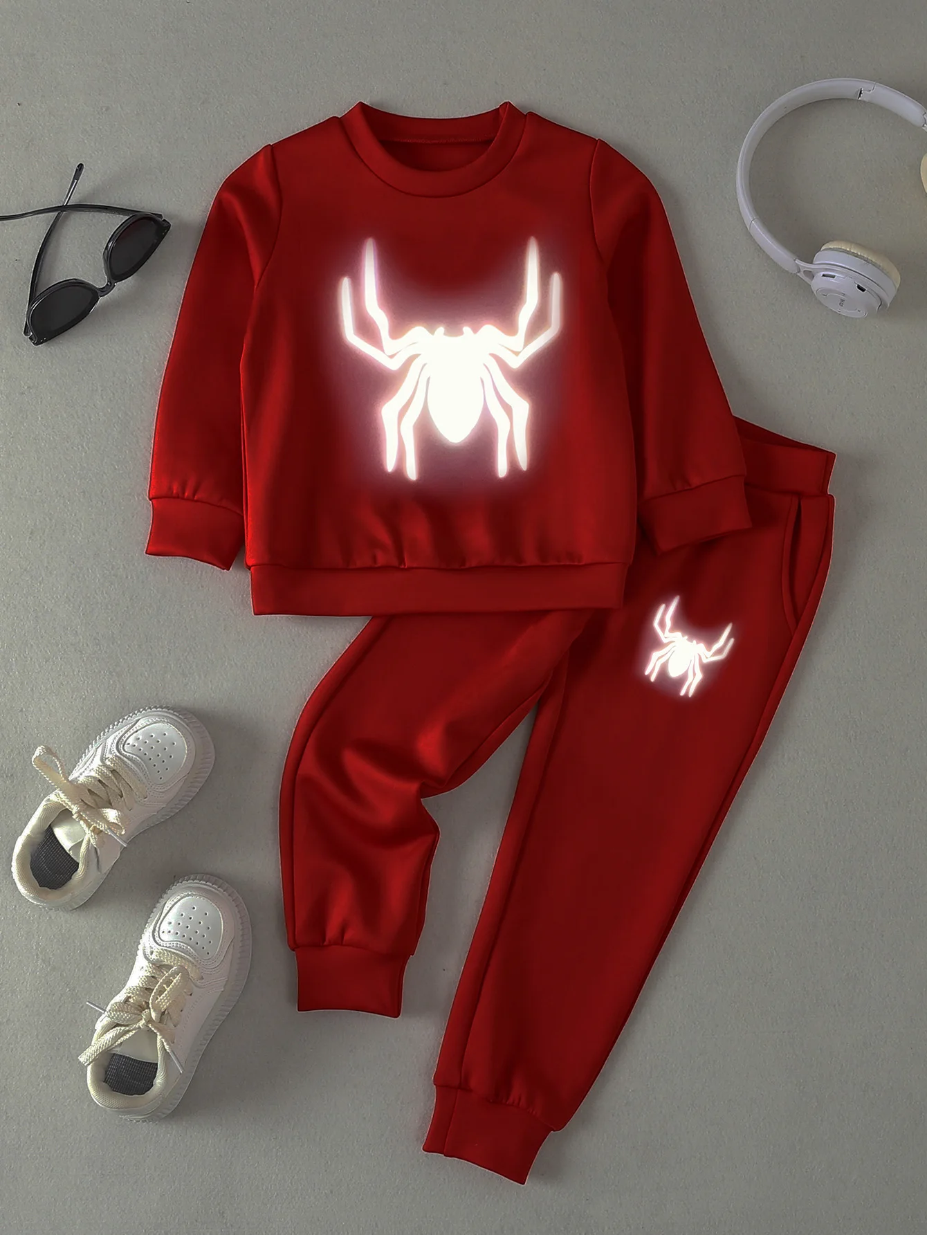 Winter 2-piece Girls' Tracksuit Casual Spider Reflective Print Clothes Set For Kids