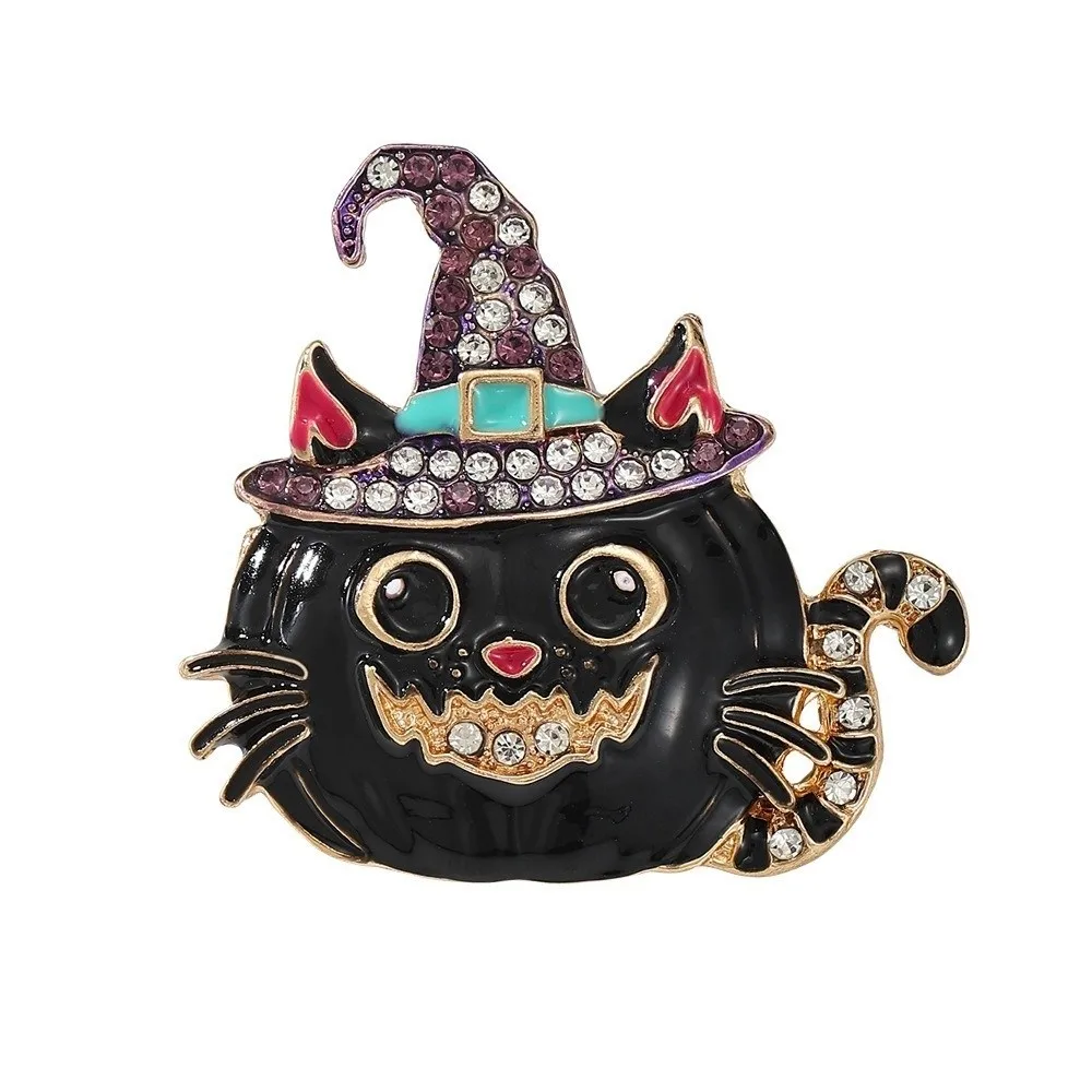 Halloween Cat & Pumpkin Enamel Brooch Pin with Witch Hat – detail image 9
