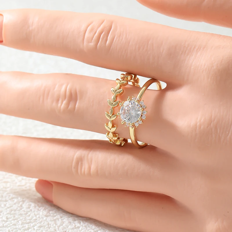 Elegant Luxury Synthetic Zirconia Wheat Charm Promise Rings Set for Women Delicate Temperament Wedding Engagement Jewelry Crafts