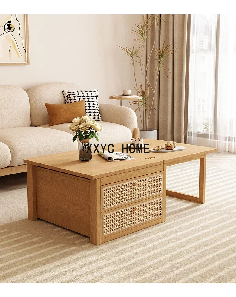

Folding Coffee Table Simple Solid Wood Lifting Dual-Use Multi-Functional Tea Table Combination