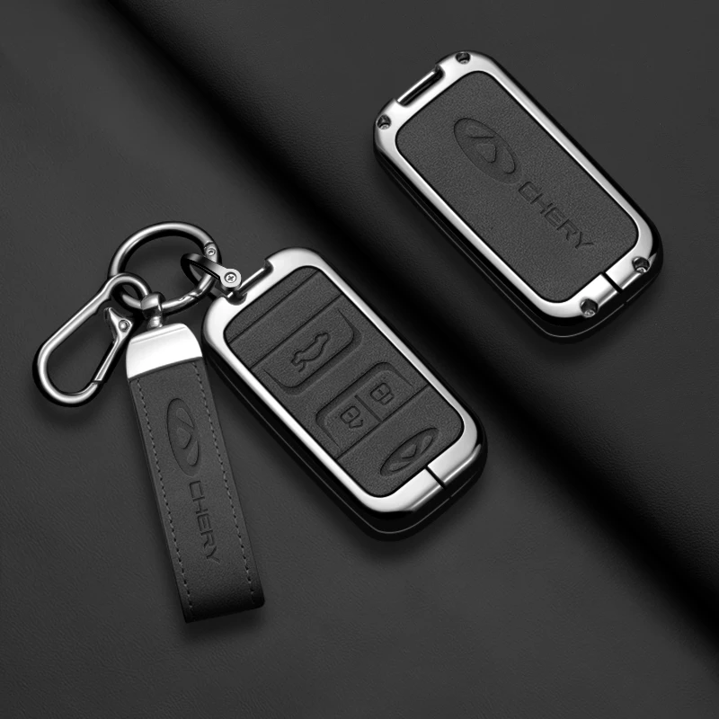 Metal+Leather Car Remote Key Fob Cover for Chery Tiggo 3 5X 4 8 Glx 7 2019 2020 Arrizo for Cheri Tiggo 8 Case Holder Protector A