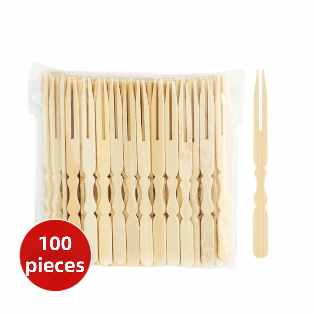 

100Pcs Bamboo Appetizer Forks Disposable Mini Size Dessert Cocktail Forks Individually Wrapped Fancy Toothpicks