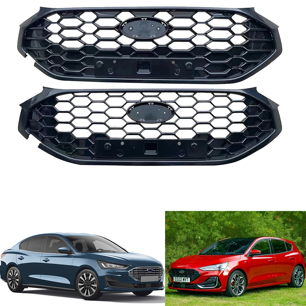 Car Front Bumper Grill Upper Grille Fit For Ford Focus /ST-Line 2022 2023 2024 GLOSSY Black