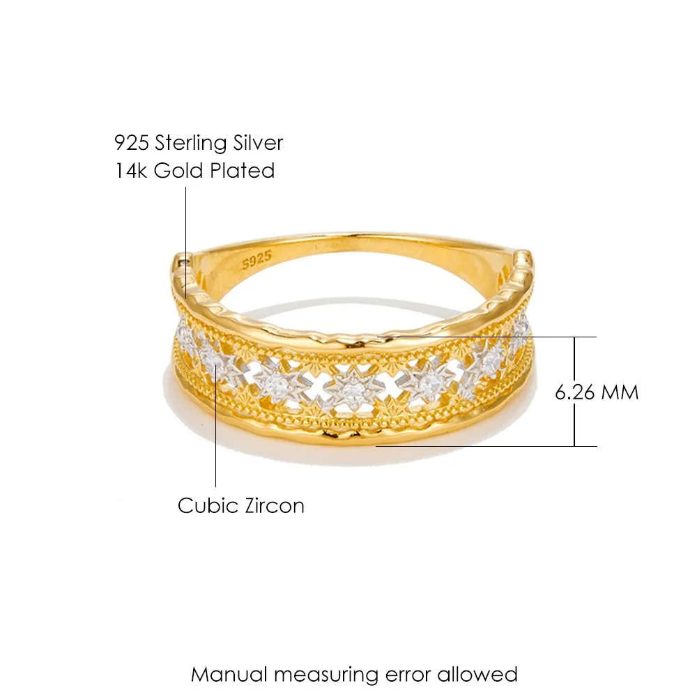 LAMOON Vintage Hollow Out Ring For Women Elegant Luxury Exquisite Court Style 925 Sterling Silver Gold Plated Fine Jewelry Gift