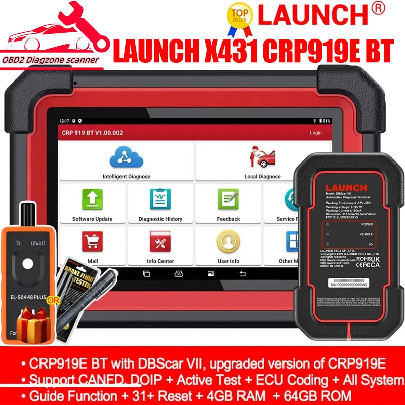 

LAUNCH X431 CRP919E / BT Car Diagnostic Tool Automotive OBD OBD2 Scanner Active Test ECU Coding CANFD DOIP 31+ Reset Code Reader