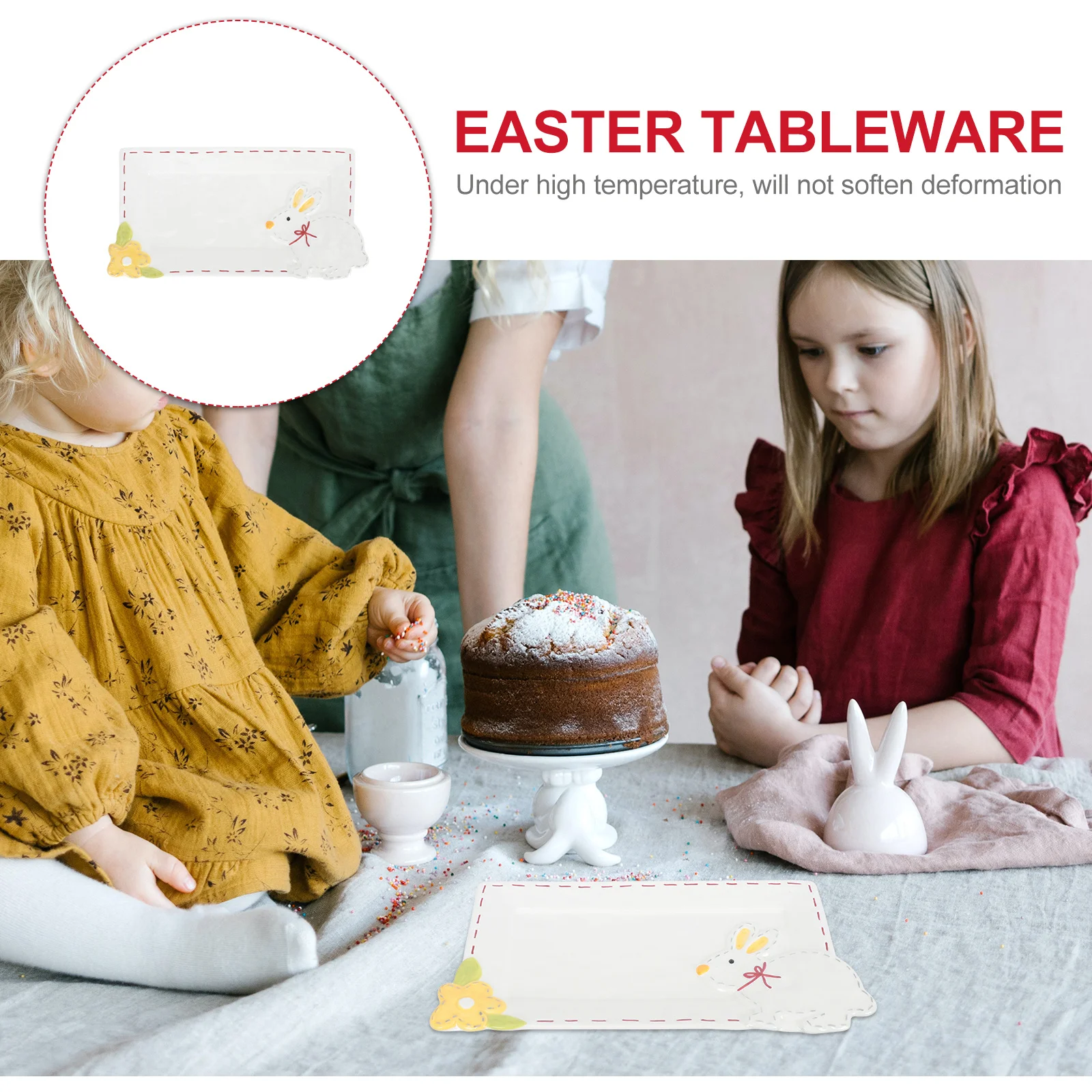 

1Pcs Easter Bunny Dinner Plate Ceramic Rectangular Food Dish Celebration Party Tableware Easter Plate Ceramic Food Dish