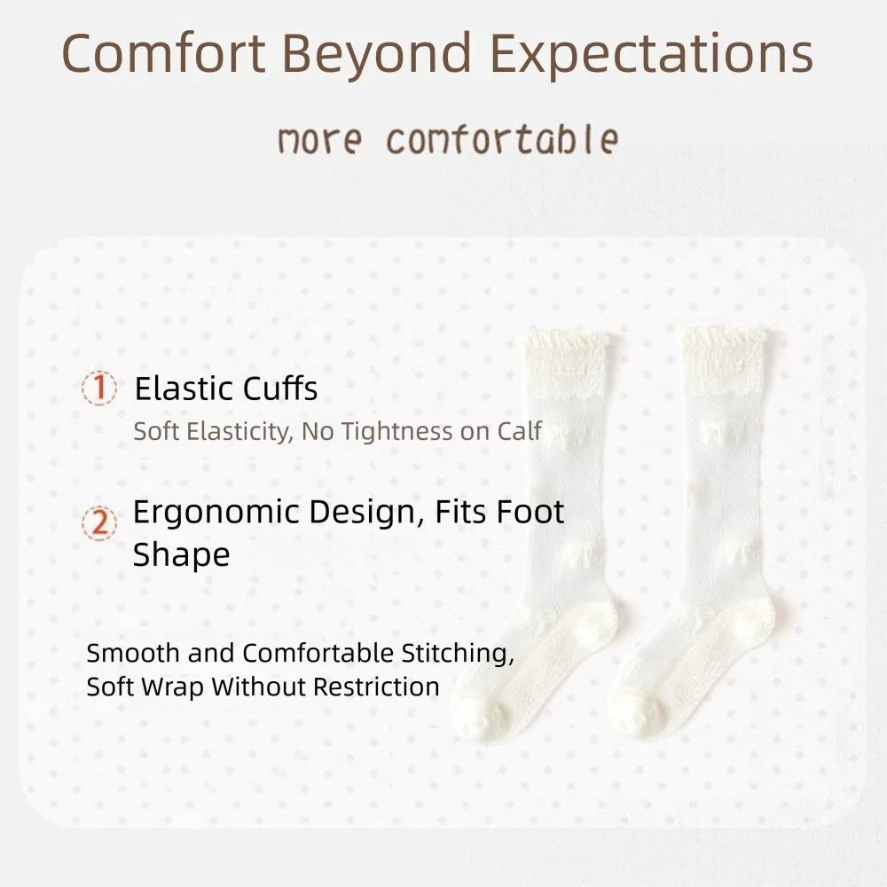 ถุงเท้ายาวแฟชั่นผ้าฝ้าย 3 คู่ ระบายอากาศได้ดี ป้องกันยุง ถุงเท้าตาข่ายบางสำหรับเด็ก